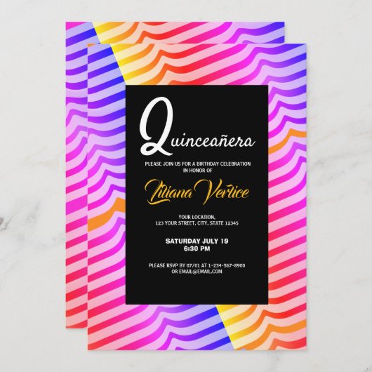 Jazzy Trippy Psychedelic Tropical Stripey Pattern Einladung (Vorne/Hinten)