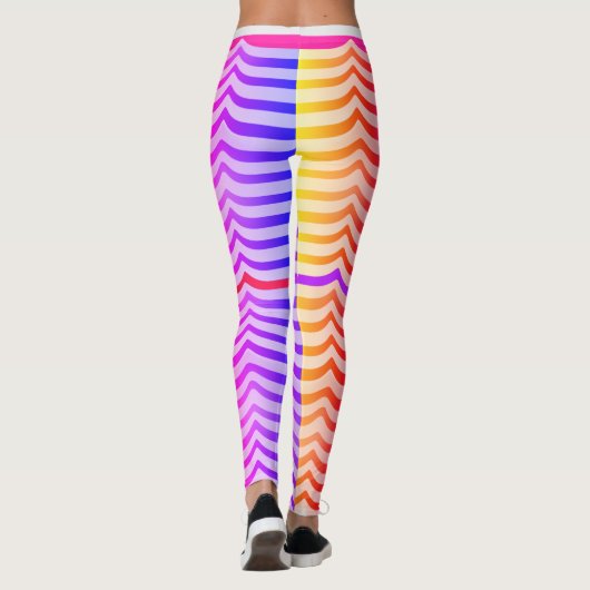 Jazzy Trippy Psychedelic Tropical Stripey Pattern Leggings (Rückseite)