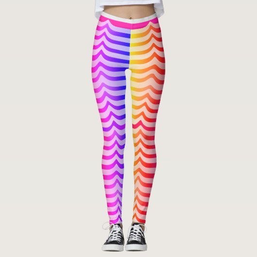 Jazzy Trippy Psychedelic Tropical Stripey Pattern Leggings (Vorderseite)