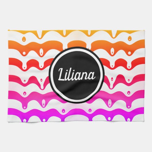 Jazzy Tropical Psychedelic Dripping Stripes Geschirrtuch (Horizontal)