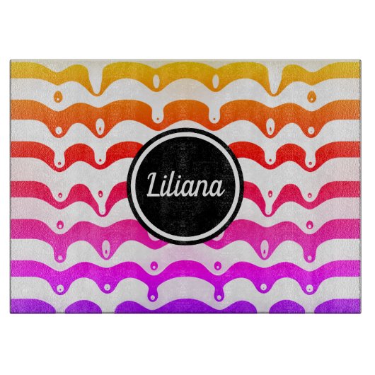 Jazzy Tropical psychedelic Dripping Stripes Schneidebrett (Vorderseite)
