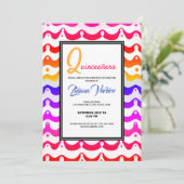 Jazzy Tropical Psychedelic Wavy Stripes Einladung (Stehend Vorderseite)