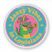 Jazzy Vibes_ Louisiana Alligator mit Maske Retro Aufkleber (Vorderseite)