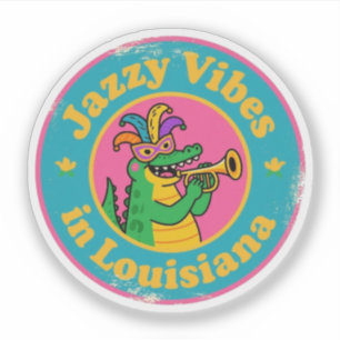 Jazzy Vibes_ Louisiana Alligator mit Maske Retro Aufkleber