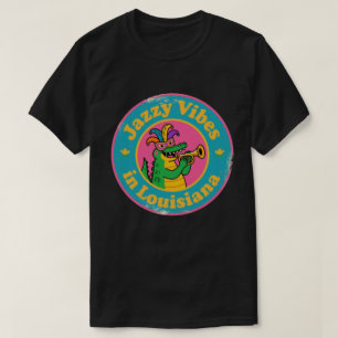 Jazzy Vibes_ Louisiana-Alligator mit Maske Retro T-Shirt