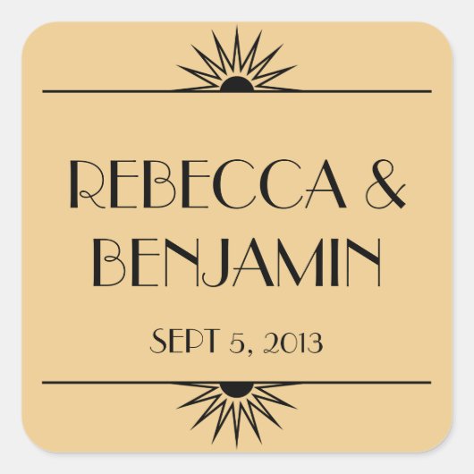 Jazzzeitalter goldener geometrischer Deko Hochzeit Quadratischer Aufkleber (Vorderseite)