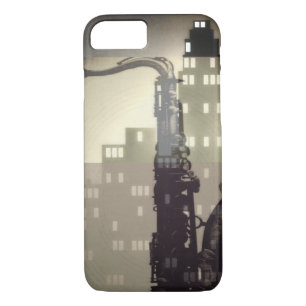Jazzzeitalter inspiriert Saxophon und Deko Gebäude iPhone 8/7 Hülle