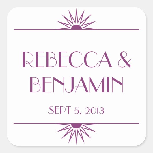 Jazzzeitalter lila geometrischer Kunst Deko Hochze Quadratischer Aufkleber (Vorderseite)