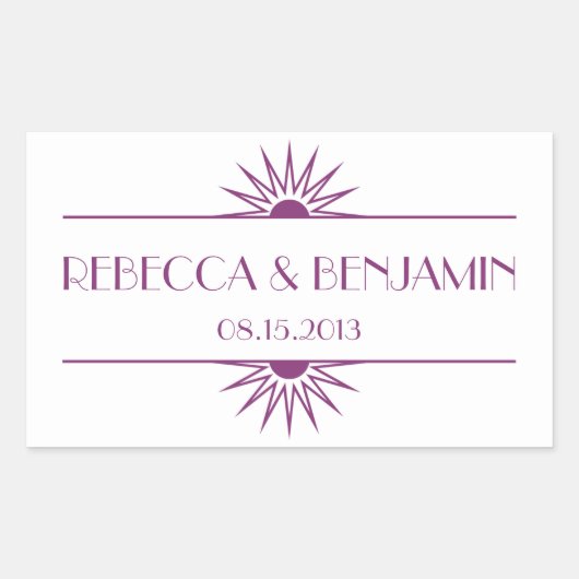 Jazzzeitalter lila geometrischer Kunst Deko Hochze Rechteckiger Aufkleber (Vorderseite)