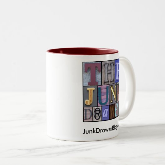 JDLogo, JunkDrawerBlog.com Zweifarbige Tasse (VorderseiteRechts)
