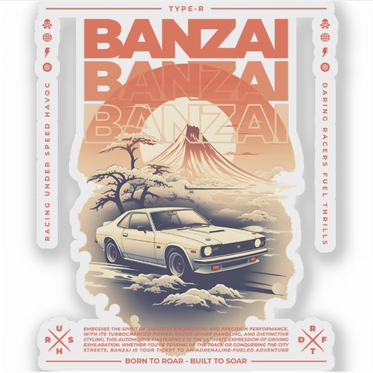 JDM Auto in japanischer Landschaft. Aufkleber (Vorderseite)