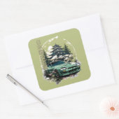 JDM car with Japanese landscape on background Quadratischer Aufkleber (Umschlag)