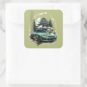 JDM car with Japanese landscape on background Quadratischer Aufkleber (Tasche)