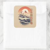 JDM car with Japanese landscape on background Quadratischer Aufkleber (Tasche)