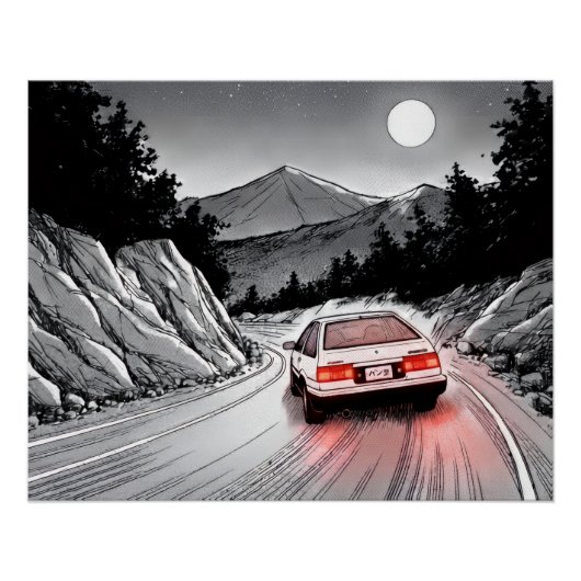 JDM Panda Manga-Stil Bergdrift Poster (Vorderseite)