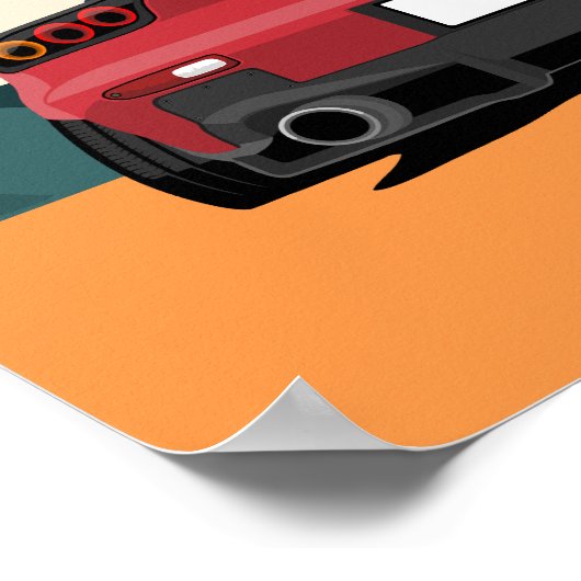 JDM Red RX-7 Rear View Racing Car Illustration Art Poster (Ecke)