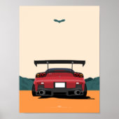 JDM Red RX-7 Rear View Racing Car Illustration Art Poster (Vorne)