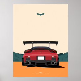 JDM rote RX-7-Rückansicht-Rennwagen-Illustrationsk Poster