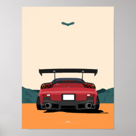 JDM rote RX-7-Rückansicht-Rennwagen-Illustrationsk Poster
