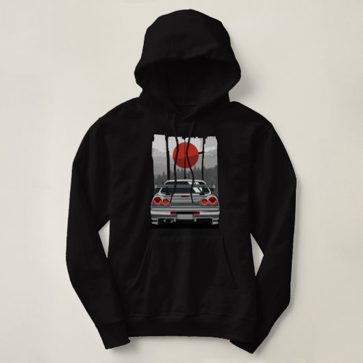 JDM Skyline R34 Auto Tuning Japan Rising Sun Drift Hoodie (Design vorne)