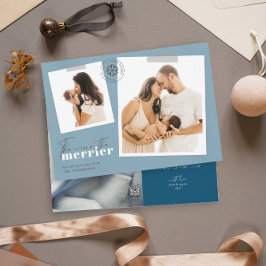 Je mehr das Merrier Blue Birth Ankündigungs-Foto Feiertagskarte