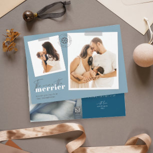 Je mehr das Merrier Blue Birth Ankündigungs-Foto Feiertagskarte