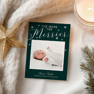 Je mehr, desto fröhlicher Weihnachtsankündigung zu Feiertagspostkarte