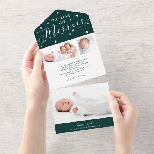 Je mehr die 4 Fotos Geburtsankündigung All In One Einladung (Abreißen)