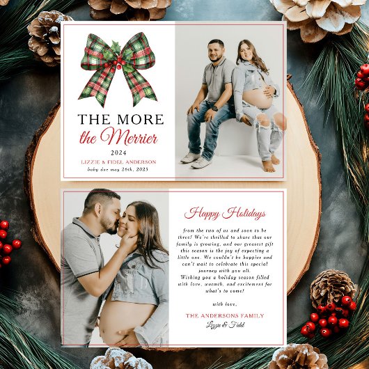 Je mehr die Merrier Bow Weihnachts-Foto-Schwangers Ankündigung