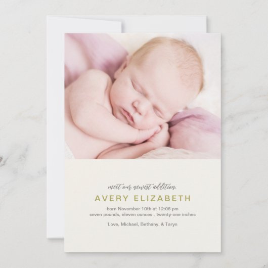 Je mehr die Merrier Pine Birth Ankündigung (Rückseite)