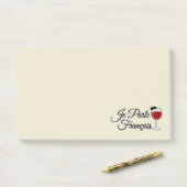 Je Parle Francais spreche ich Glasbarett des Post-it Klebezettel (Auf Schreibtisch)