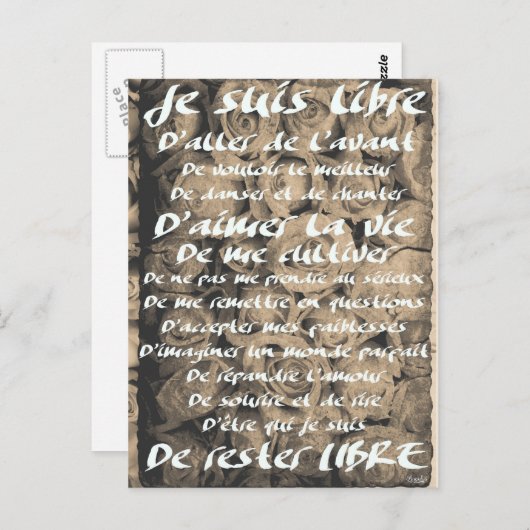 "Je suis Libre.." Postkarte (Vorne/Hinten)