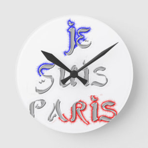 Je Suis Paris I Love Paris Text Kunst Druck Runde Wanduhr
