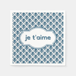 Je T'aime Elegant French Tapestry Blue White Serviette