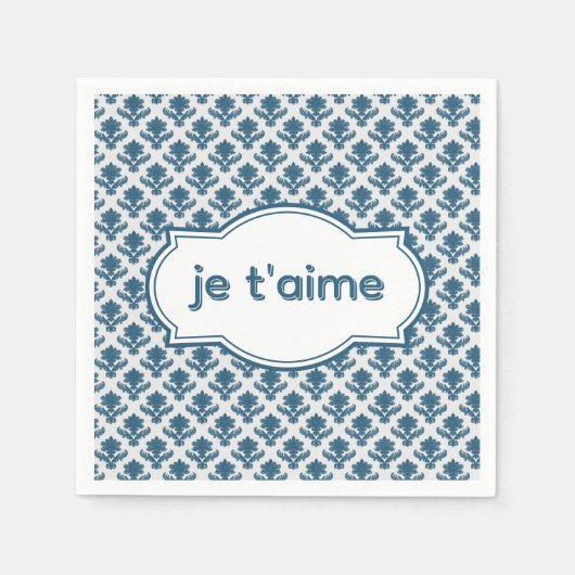 Je T'aime Elegant French Tapestry Blue White Serviette (Vorderseite)