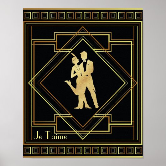 Je T'aime Französisch Art Deco schwarz und Gold 20 Poster (Vorne)