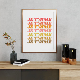 Je T'aime Französisch Liebe Sprichwort Retro Typo Poster