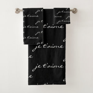je taime I Liebe Sie in Französisch Chic Black & W Badhandtuch Set