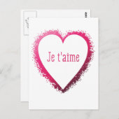 Je t'aime, ich Liebe dich auf Französisch in Rosa Postkarte (Vorne/Hinten)