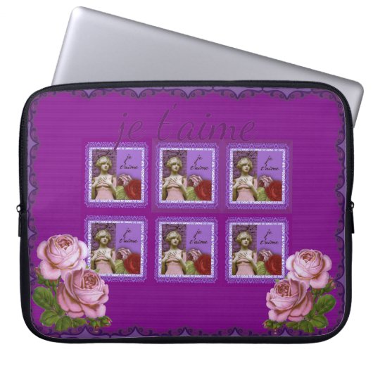 Je T'aime Lila Romantic Girl Vintag Collage Laptopschutzhülle (Vorderseite)