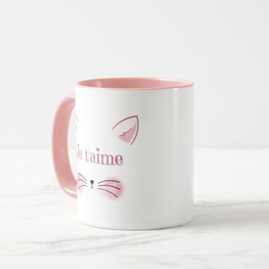 Je taime Niedlich Pink Cat Face Kaffee Tasse (Vorderseite Links)