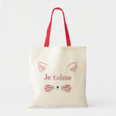 Je t'aime Pink Cat Face Tote Bag Tragetasche (Vorne)