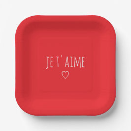 'Je T'aime' Romantic Red White Valentine's Day Pappteller