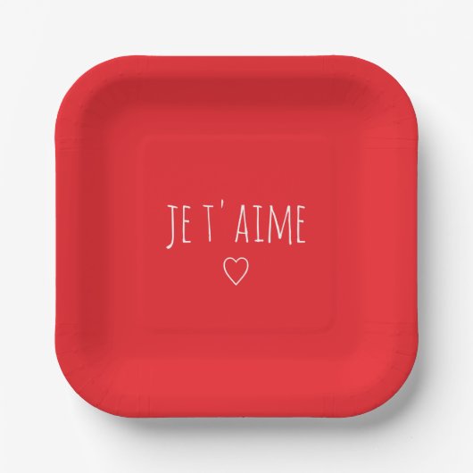 'Je T'aime' Romantic Red White Valentine's Day Pappteller (Vorderseite)