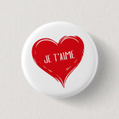 Je T'Aime Rotes Herz Romantisches Französisches Li Button (Vorderseite)