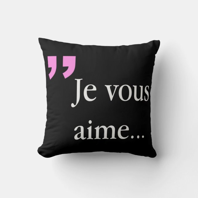 Je vous aime Valentine 2sided Schwarz-weiß Pillow Kissen (Vorderseite)