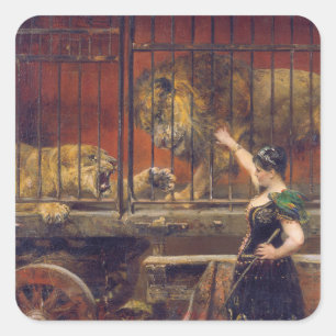 Jealous Lioness Paul Friedrich Meyerheim Gemälde Quadratischer Aufkleber