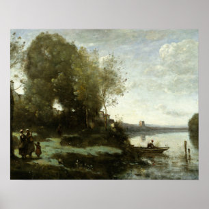 Jean-Baptiste-Camille Corot - Fluss mit Ferne Poster