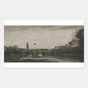 Jean-Baptiste-Camille Corot - Landschaft mit Brüc Rechteckiger Aufkleber
