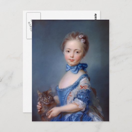 Jean-Baptiste Perronneau: Mädchen mit Kitten Postkarte (Vorne/Hinten)